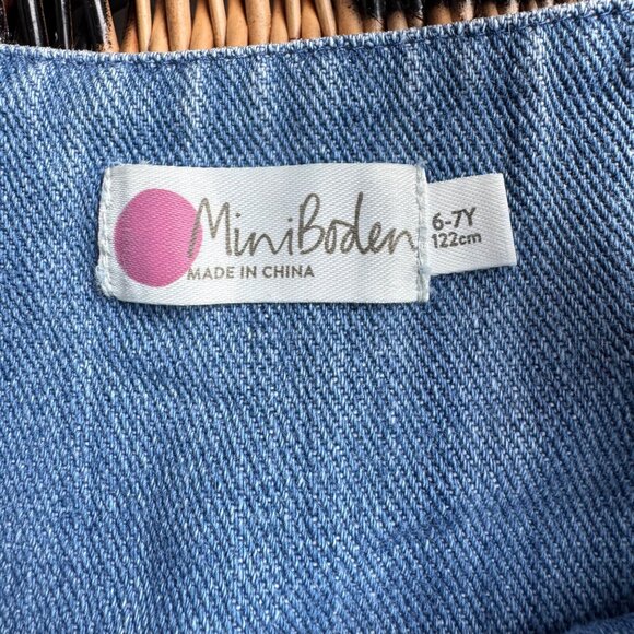 MINI BODEN Denim Rainbow Overalls Jumpsuit 6-7 122cm Blue Overall Clouds Bows - Picture 9 of 10